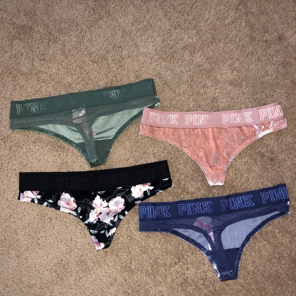 Victoria's Secret Pink logo velvet thong panty